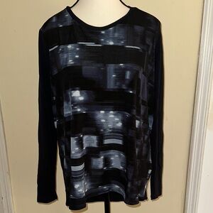Chic TAHARI Black and Gray Alternative Patterned Long Sleeve Top